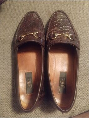 Genuin Zelli Crocodile Brown Leather Bit Loafers